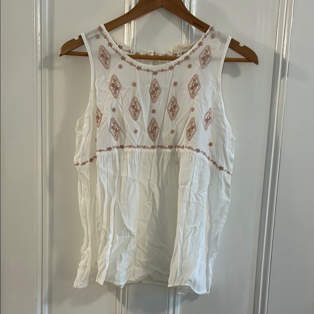 White and dusty pink embroidered Sleeveless Top